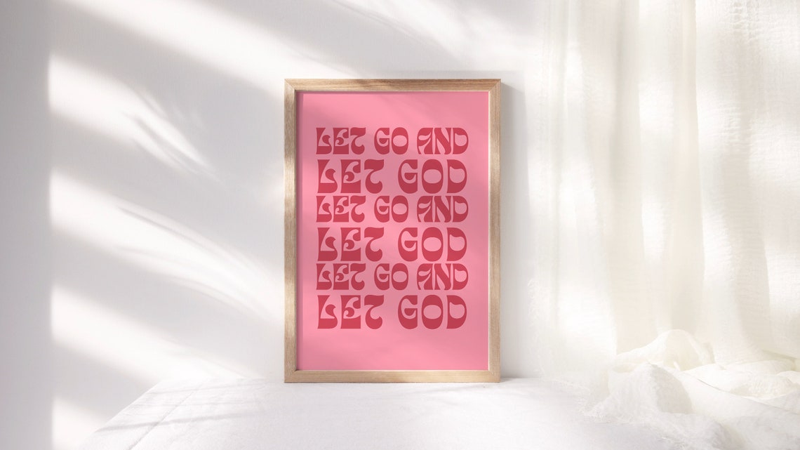 Let Go and Let God Retro Pink Groovy Typography Christian Wall Art - Image 4