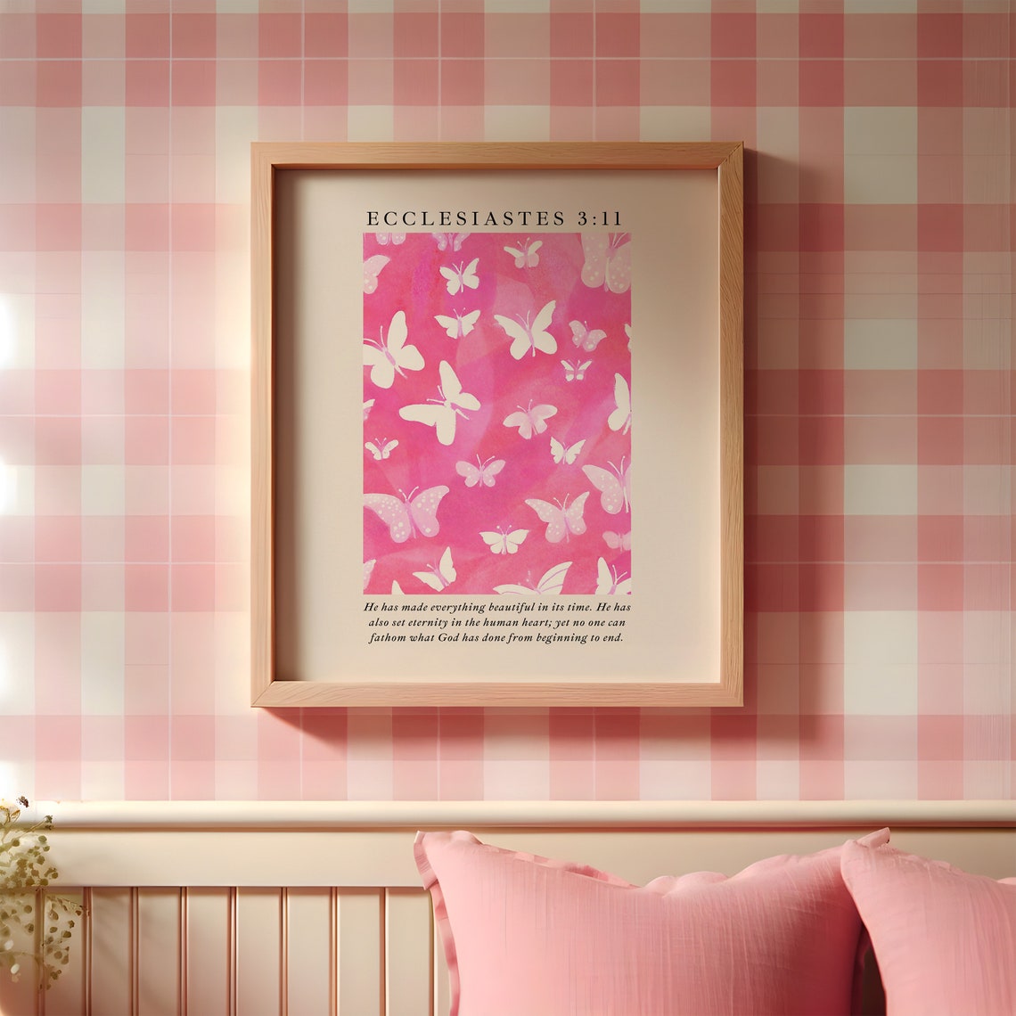 Ecclesiastes 3 11 Pink Butterfly Watercolor Scripture Art Poster - Image 4