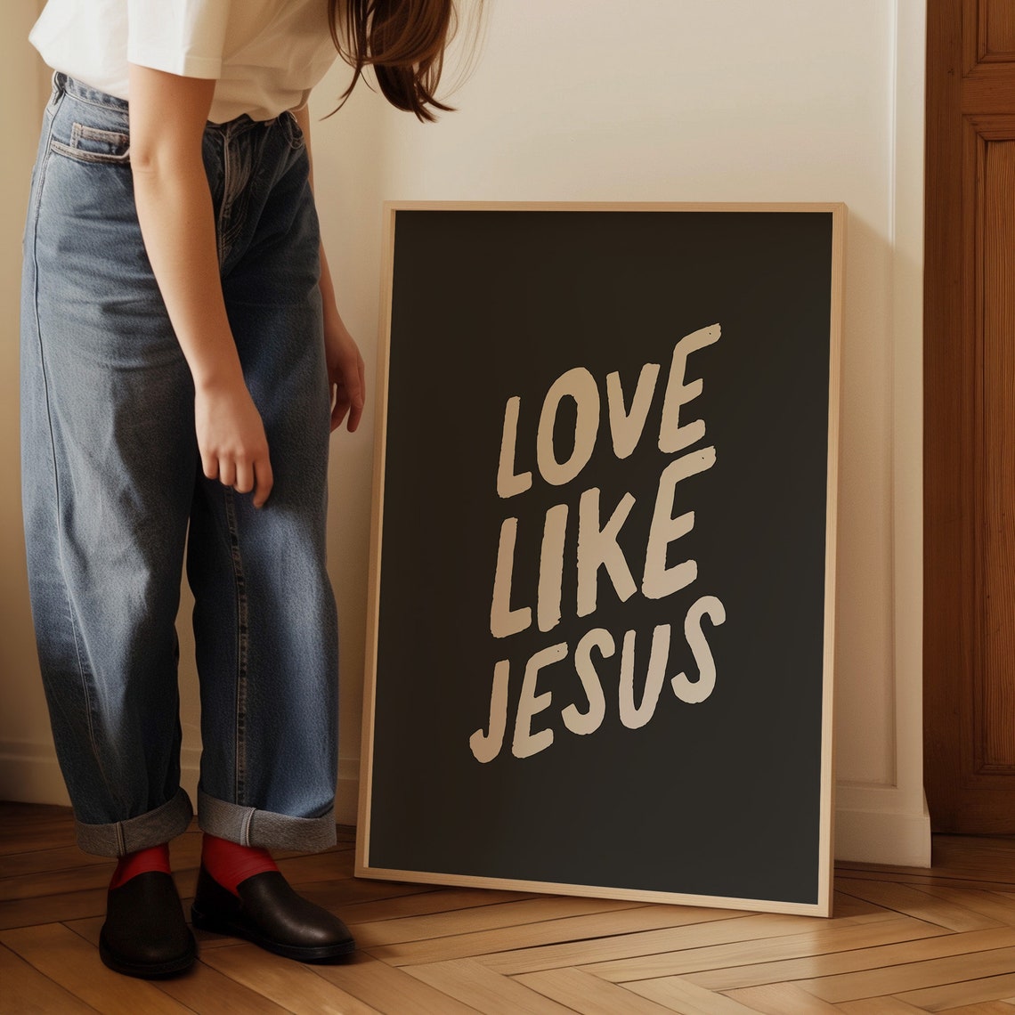 Love Like Jesus Christian Wall Art Modern Bible Verse Minimalist Neutral Typography Scripture Trendy Font Kids Room Housewarming Gift - Image 3