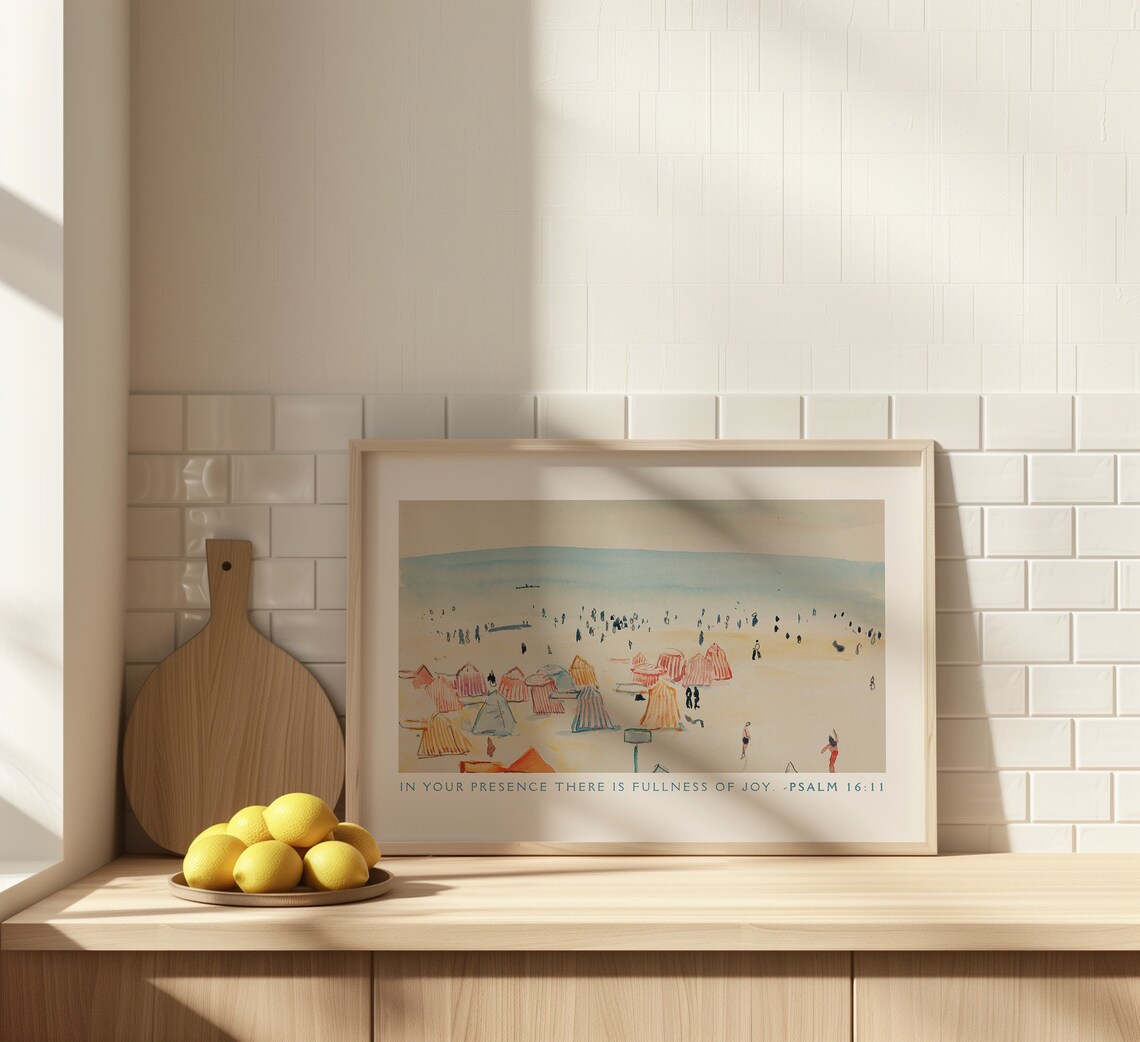 Psalm 16:11 Vintage Christian Coastal Landscape Art Print - Image 3