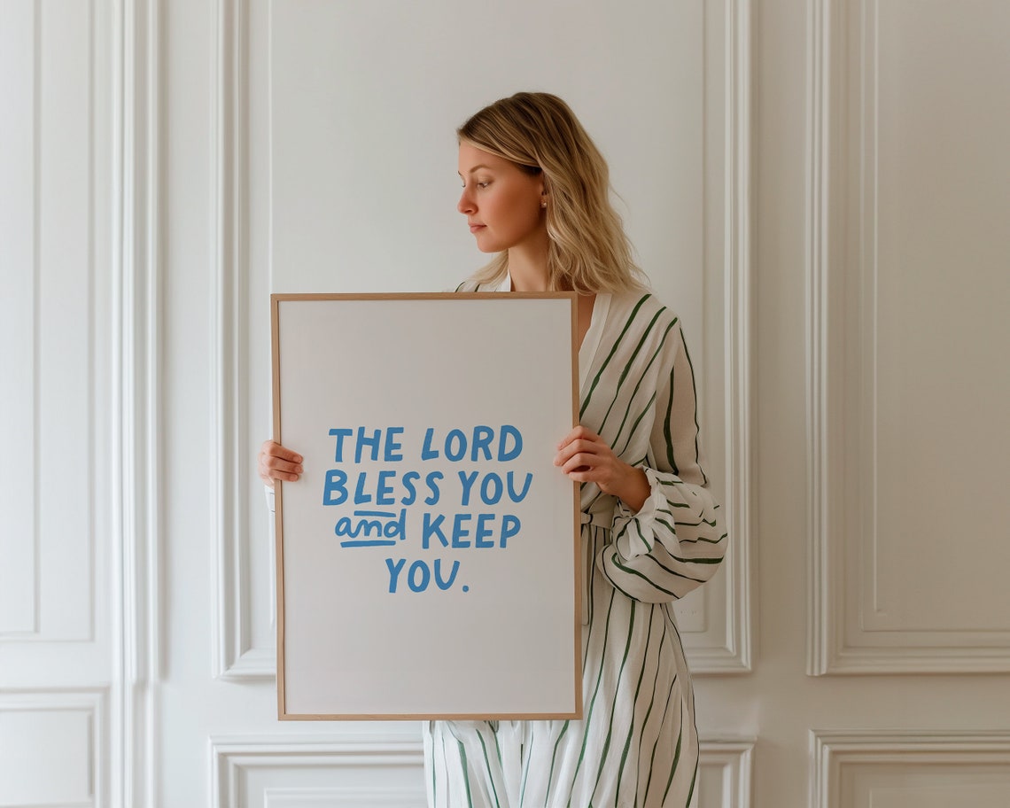 The Lord Bless You And Keep You Blue Bold Lettering Christian Poster - Image 4