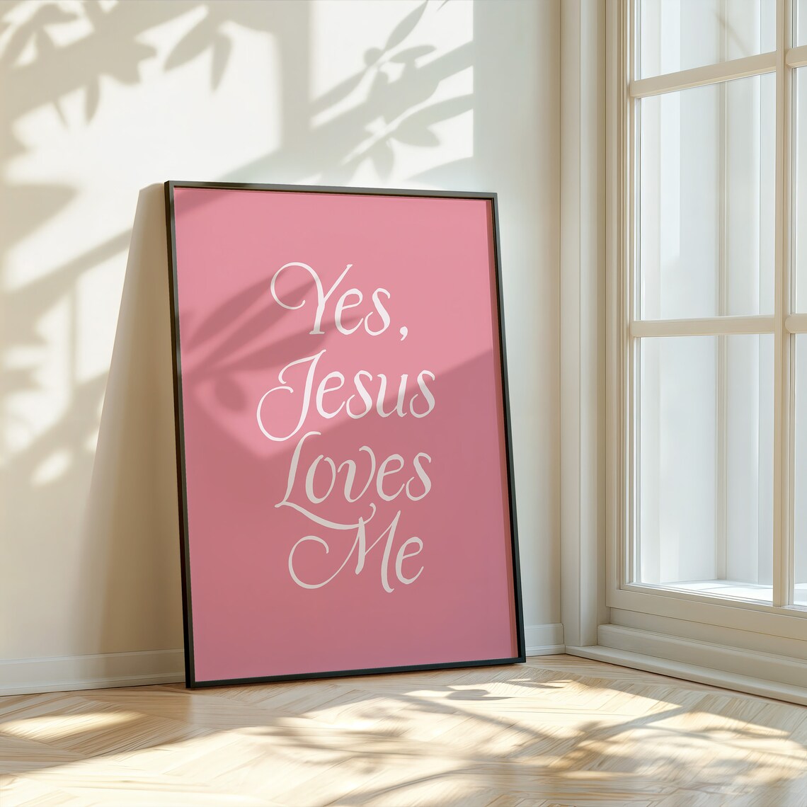 Yes Jesus Loves Me Pink Script Typography Girly Christian Quote Wall Art - Image 4