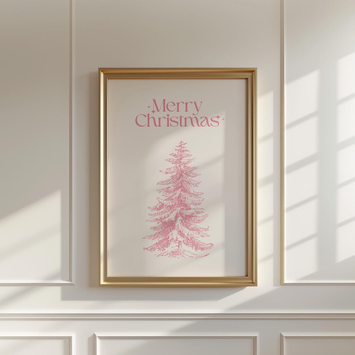 Merry Christmas Pink Pine Tree Sketch Coquette Holiday Poster