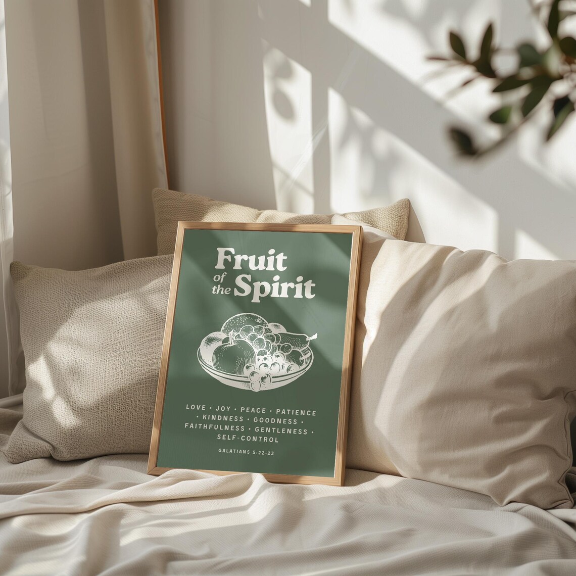 Fruit Of The Spirit Galatians 5 22 Fruit Bowl Green Vintage Bible Poster - Image 2