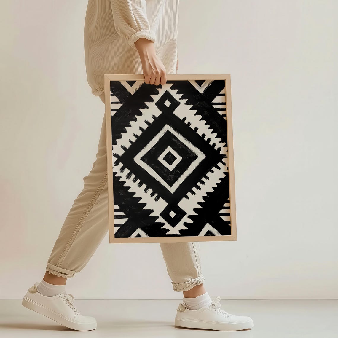 Western Black White Aztec Diamond Geometric Tribal Pattern Poster - Image 4