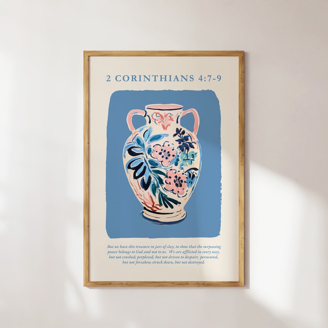 2 Corinthians 4:7-9 Floral Vase Watercolor Blue Jars of Clay Verse Poster - Image 4