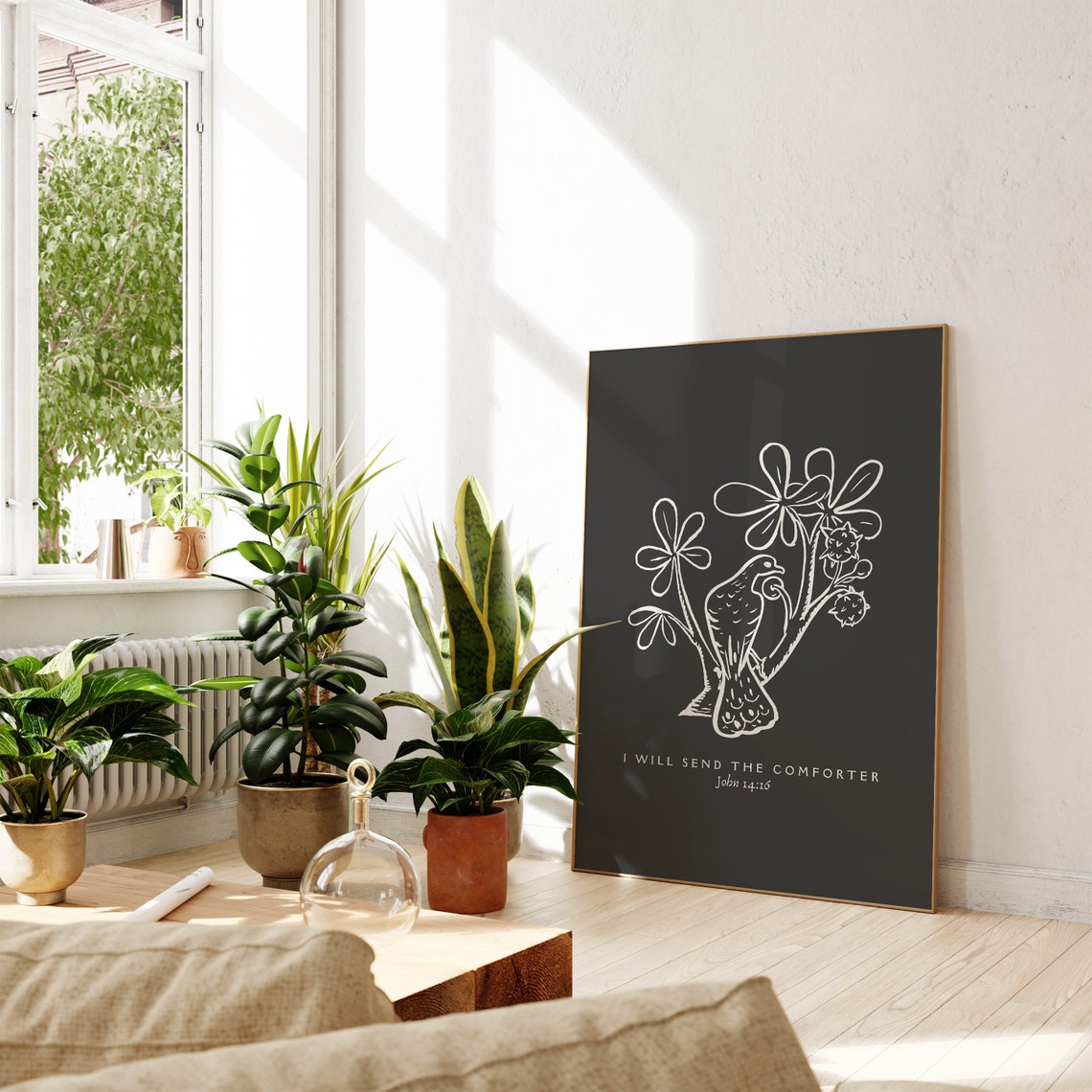 I Will Send The Comforter John 14 16 Dove Floral Black Poster - Image 3