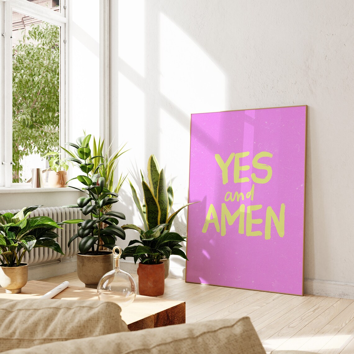 Yes and Amen Trendy Christian Quote Hot Pink Brush Lettering Poster - Image 4