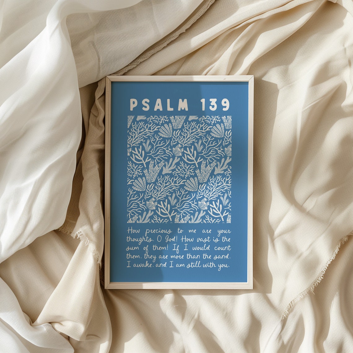 Psalm 139 Coral Reef Ocean Pattern Blue Scripture Verse Poster - Image 4