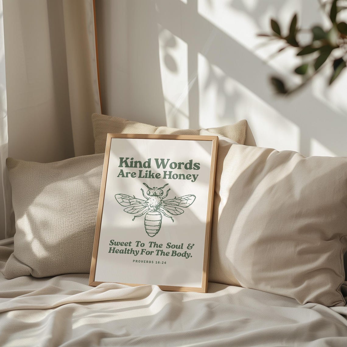 Kind Words Are Like Honey Retro Print Christian Wall Art Scripture Wall Art Gift Dorm Room Essentials Vintage Sage Green Wall Art - Image 3