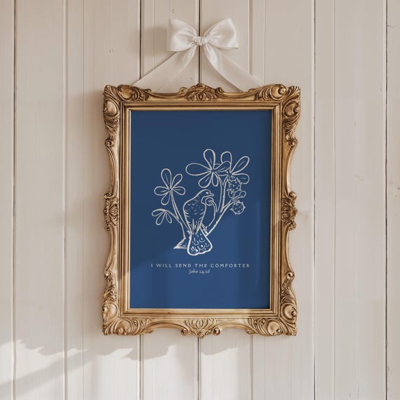 John 14 Modern Christian Art Scripture Wall Art Bible Verse Christian Housewarming Gift Blue Wall Art Poster