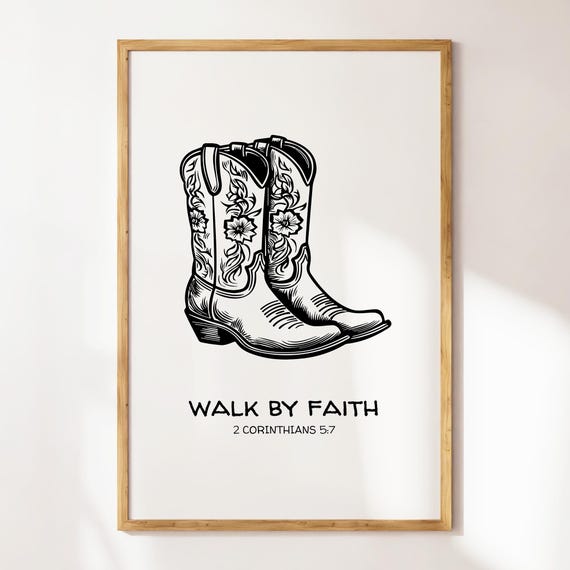Walk By Faith Western Christian Wall Art Cowboy Decor Bible Verse Poster Christian Apartment Decor Housewarming Gift Prints