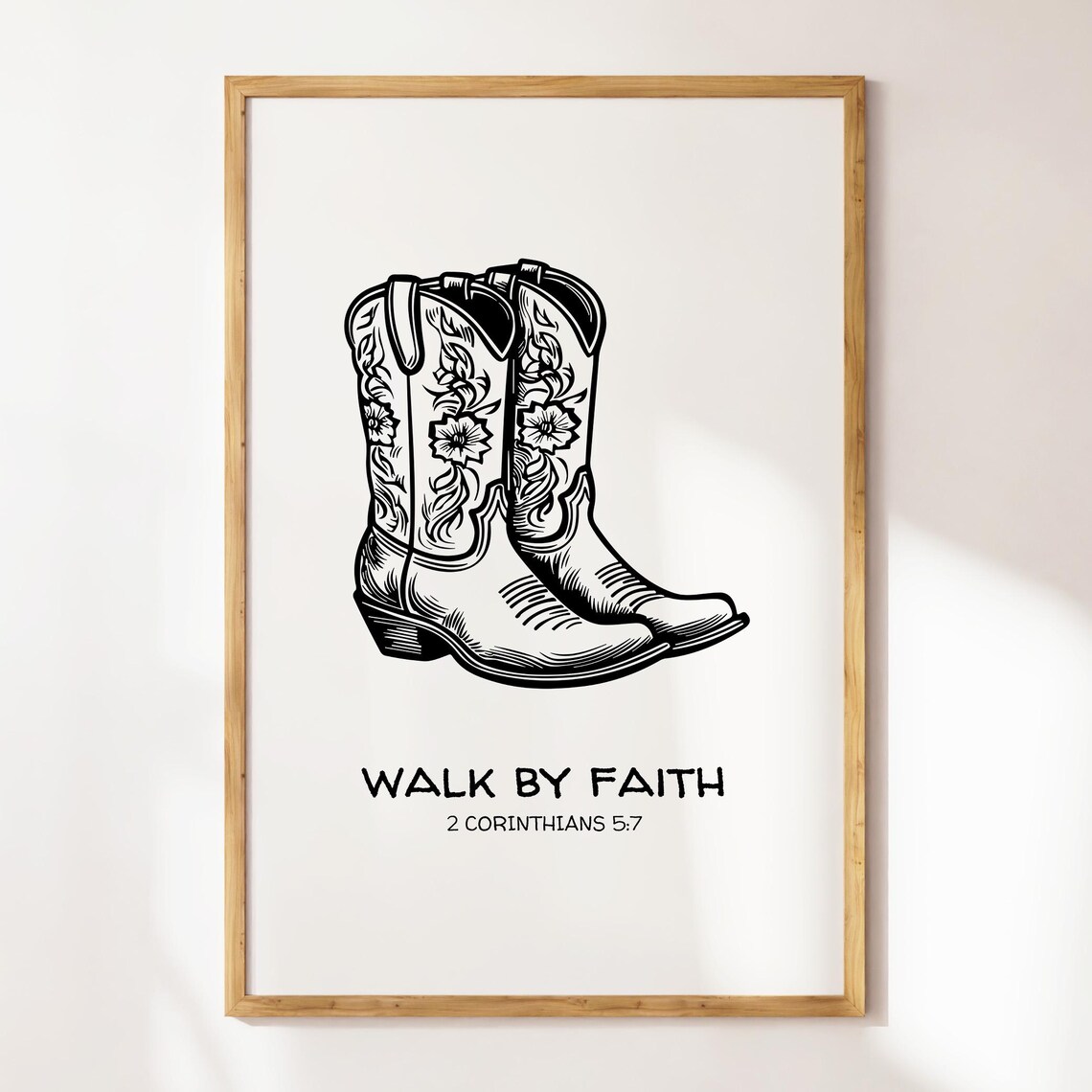 Walk by Faith Black Cowboy Boots Christian Verse Bible Quote Poster