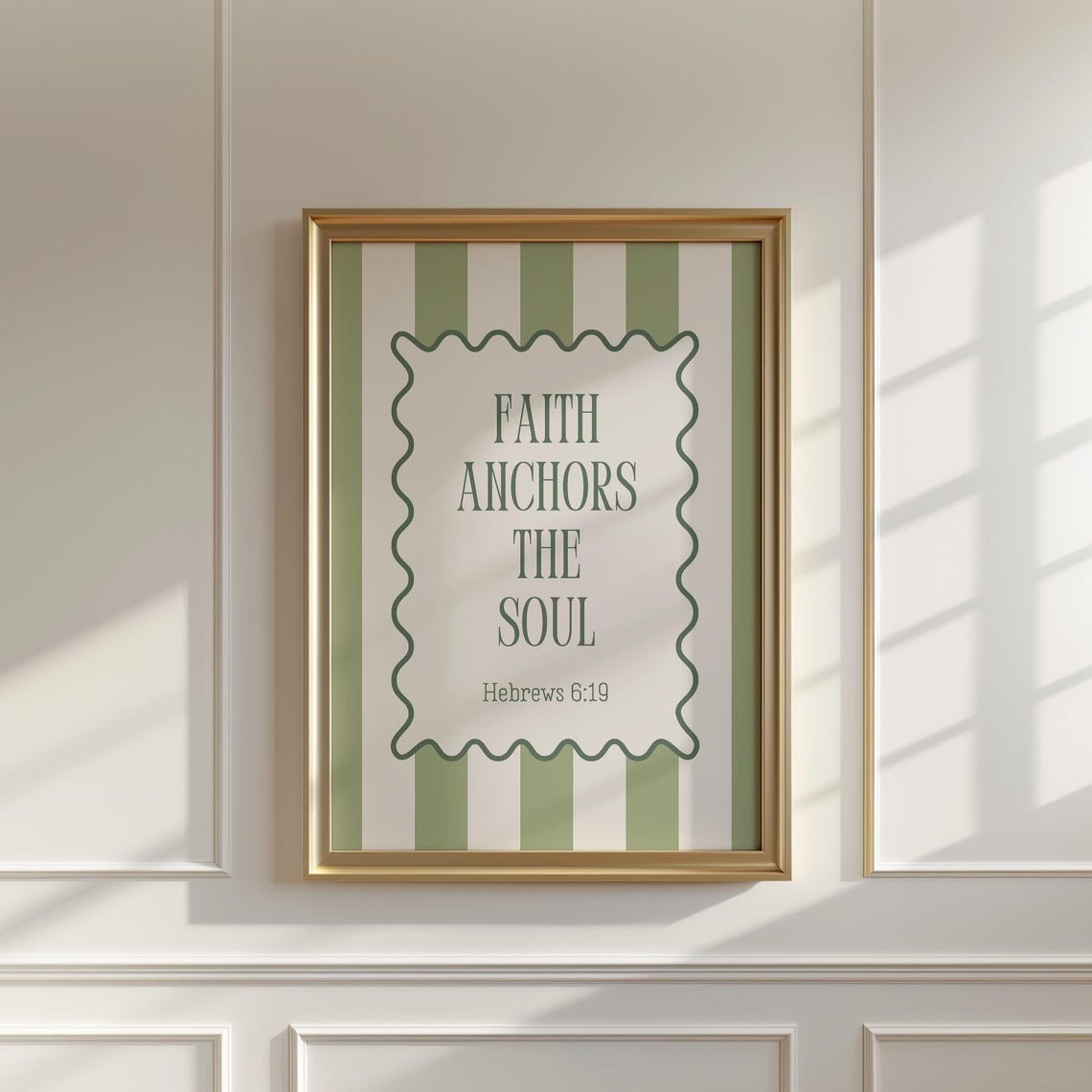 Hebrews 6:19 Faith Anchors the Soul Sage Striped Christian Poster - Image 3