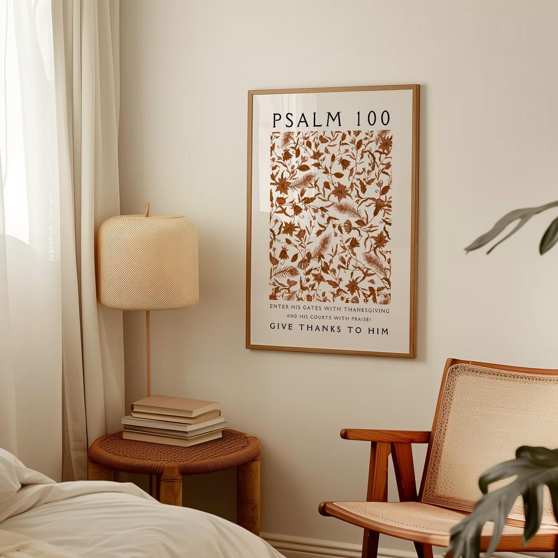 Psalm 100 Give Thanks To Him Rust Botanical Floral Pattern Poster - Image 3