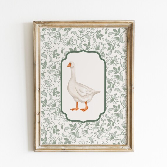 Vintage Cute Duck Print Nursery Wall Art Folklore Wall Art Cottagecore Wall Art Wall Art