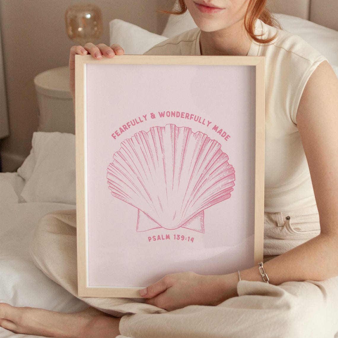 Fearfully Wonderfully Made Psalm 13914 Pink Seashell Coastal Poster - Image 3