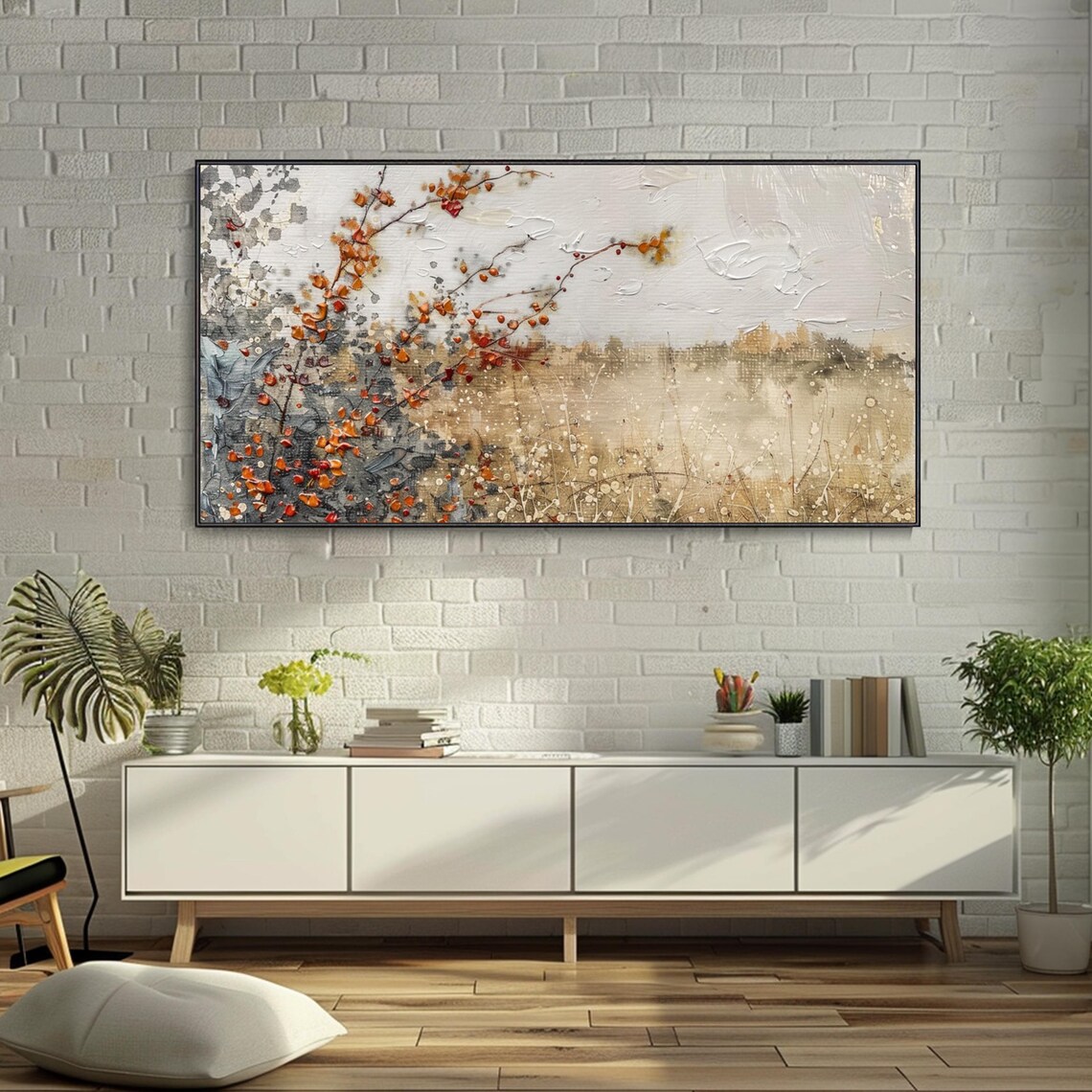 Autumn Berries Branches Orange Beige Landscape Painting Poster - Image 3