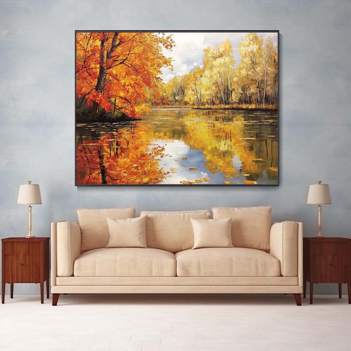 Golden Autumn Lake Reflection Trees Fall Foliage Scene Poster - Image 2