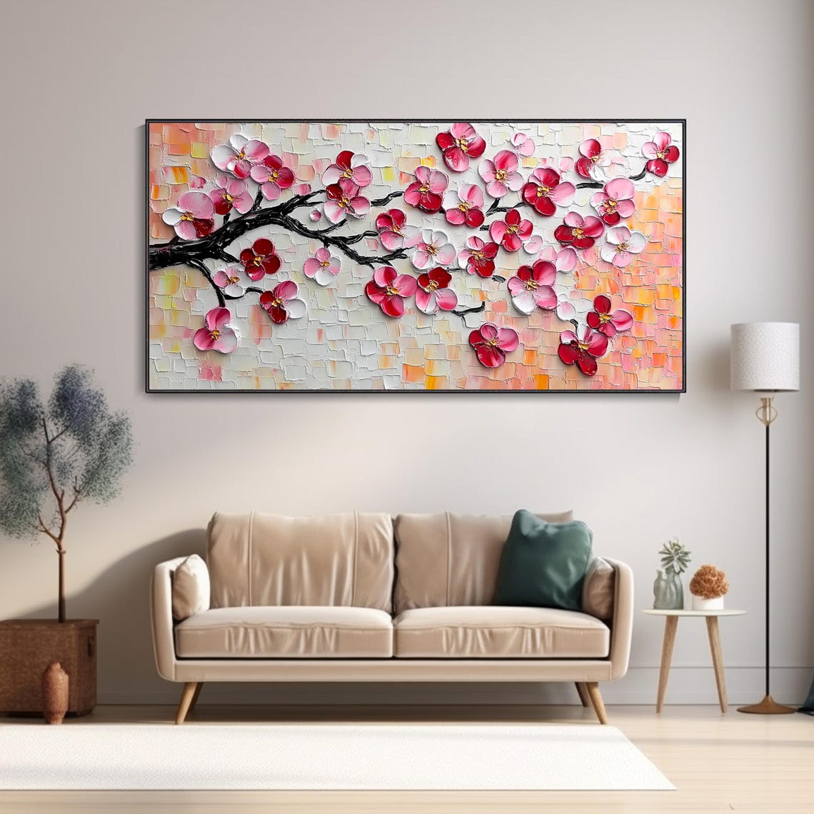 Pink Cherry Blossom Branch Mosaic 3D Textured Floral Art Poster - Image 5
