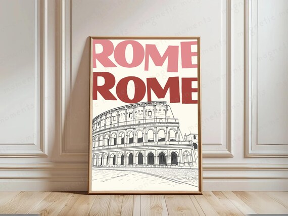 Rome Print Italy City Poster Colosseum Art Landmarks Illustration Architecture Historic Artwork