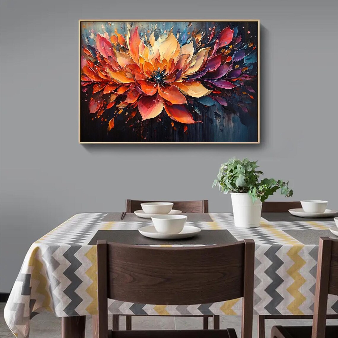 Bohemian Abstract Floral Oil Painting Art Print - Image 3