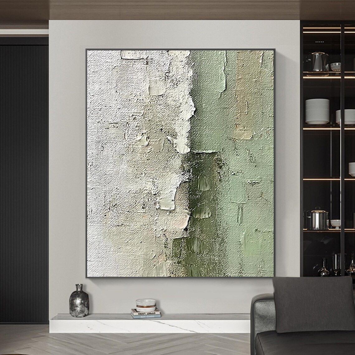 Beige And Green Oil Painting, Modern Minimalist Art Print - Image 5