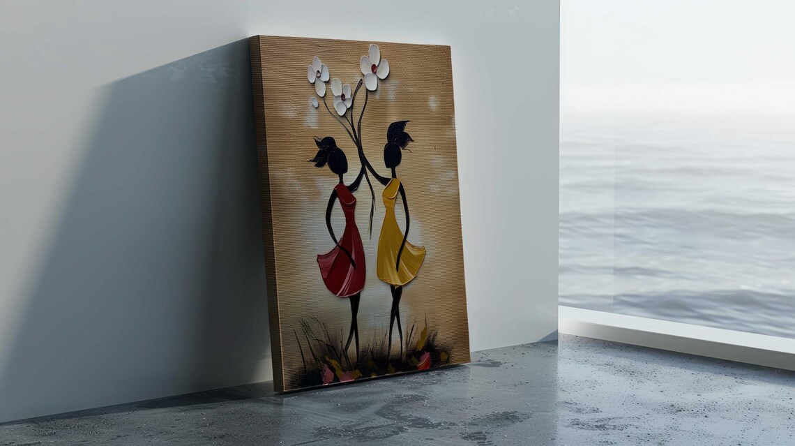 Two Stylish Black Women With Flowers Warm Canvas Love Poster