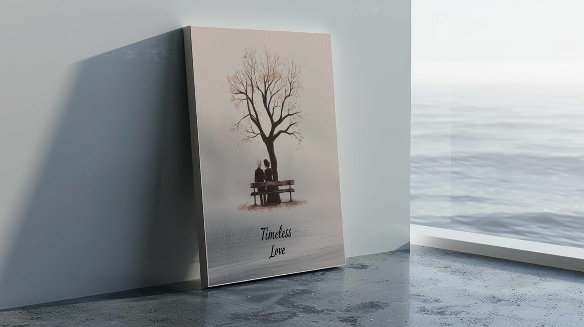 Timeless Love Elderly Couple Bench Under Tree Quote Wall Poster