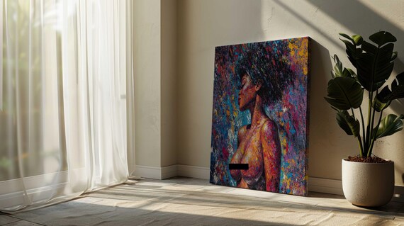 Nude Black Woman Profile Vivid Colorful Splatter Paint Art Poster