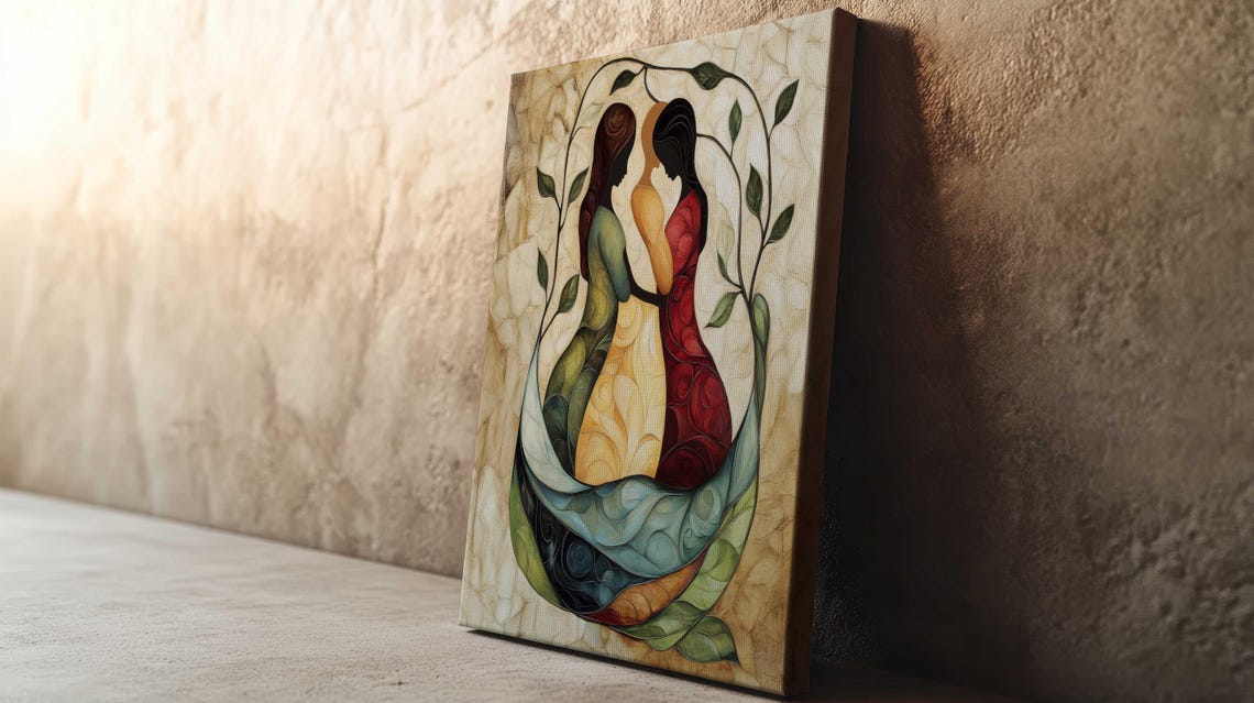Three Women Mosaic Stained Glass Style Leaves Floral Art Print - Image 2