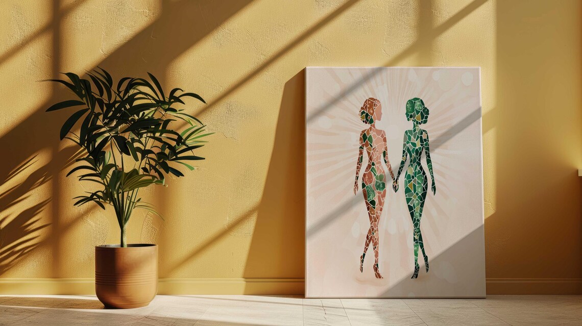 Two Women Holding Hands Mosaic Sunburst Love Couple Wall Art - Image 3