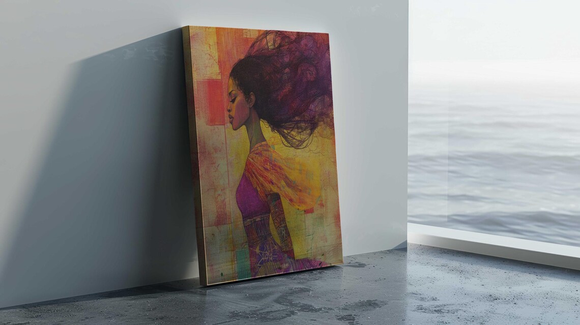Woman Profile Flowing Wild Hair Warm Orange Pink Dreamy Wall Art - Image 4