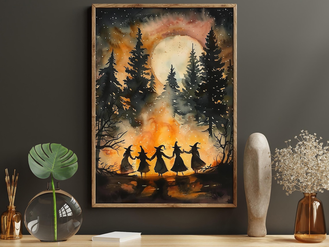 Haunted Witch Dancing Under Moon, Halloween Poster