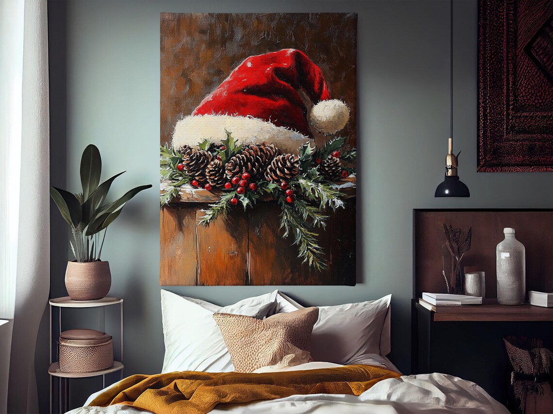 Vintage Santa Hat Painting, Christian Christmas Poster - Image 3