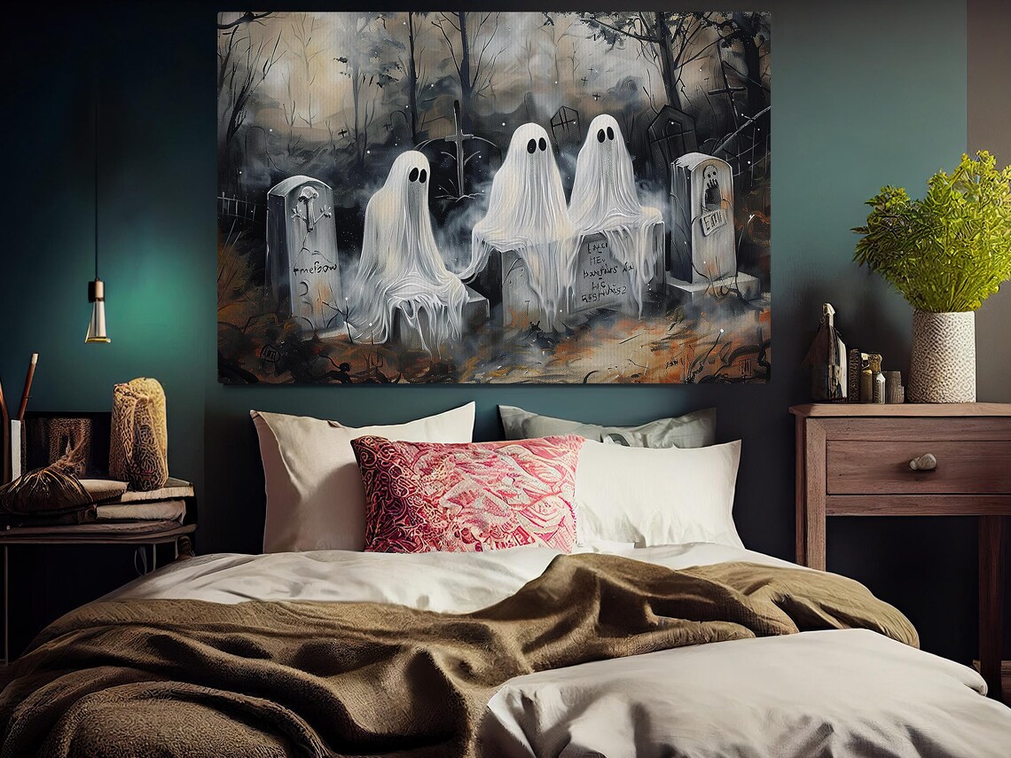 Dark Ghosts in Cemetery, Halloween Art Print - Image 3