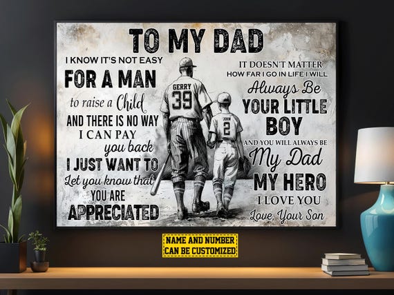 Baseball To My Dad Personalized Poster Print