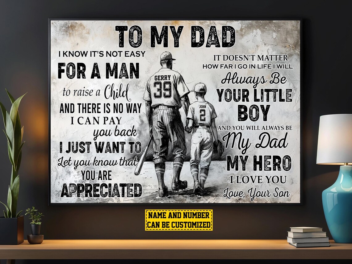 Baseball To My Dad Personalized Poster Print