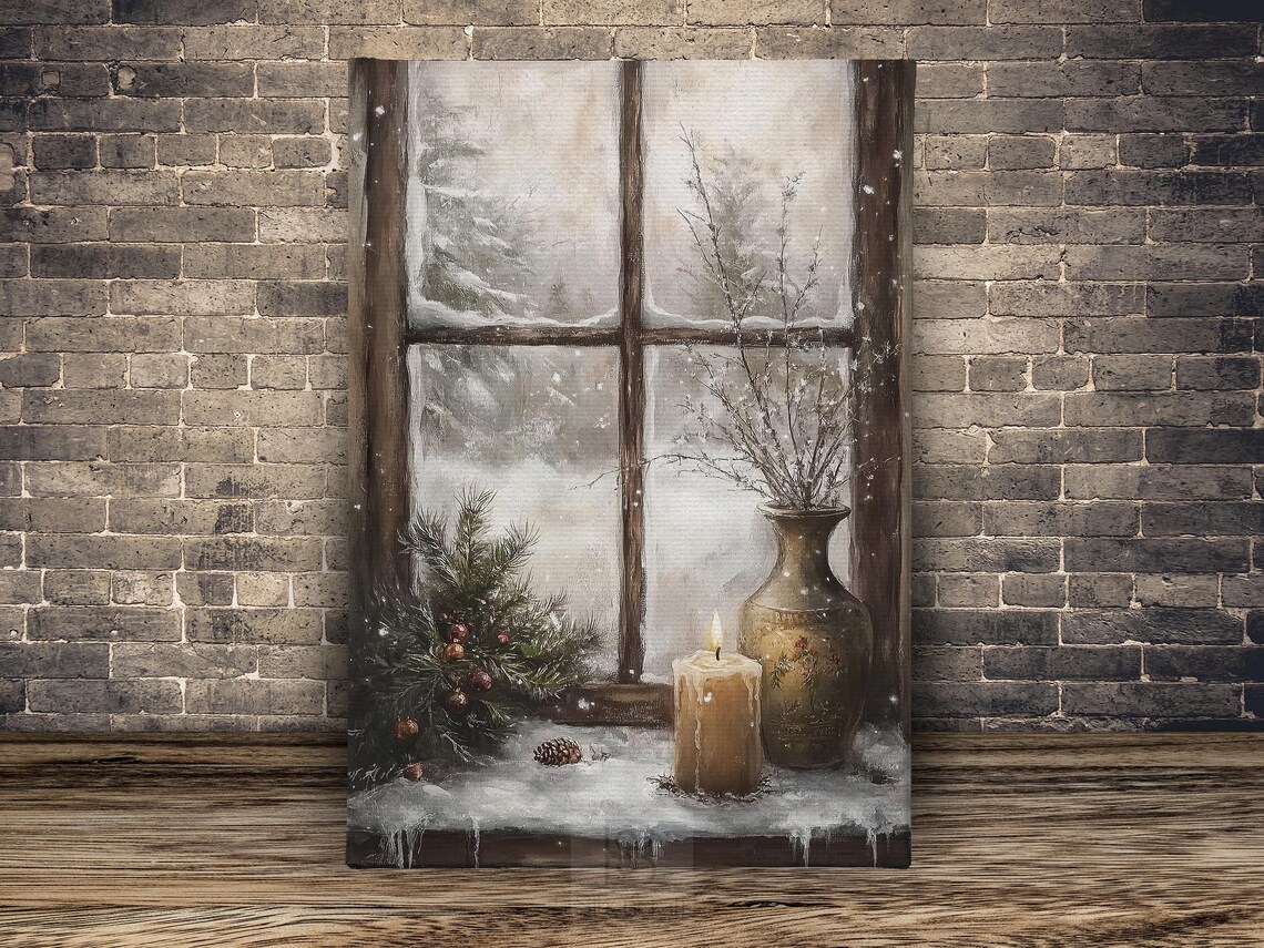 Vintage Snowy Window Painting Winter Poster - Image 2