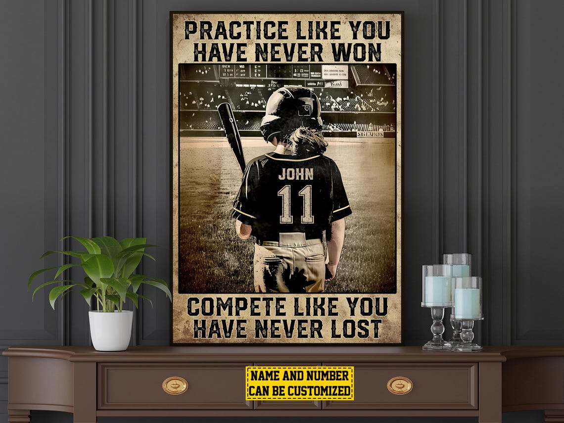Personalized Softball Practice Compete Motivational Poster Gift - Image 5