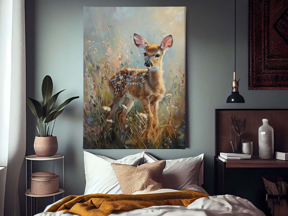 Vintage Deer In The Flowers Garden Art Print - Image 2