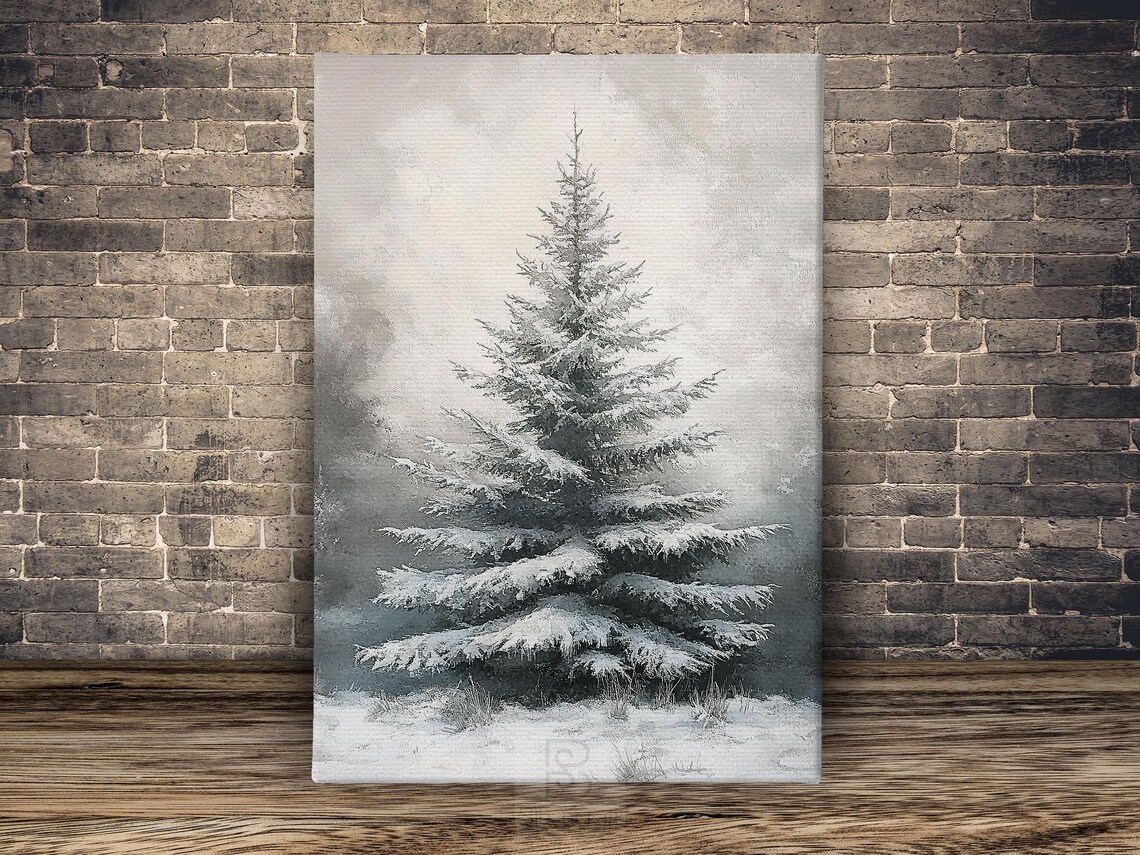 Vintage Christmas Tree Painting, Winter Holiday Poster - Image 2