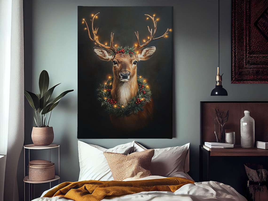 Vintage Christmas Reindeer Art Print, Cottage Decor - Image 4