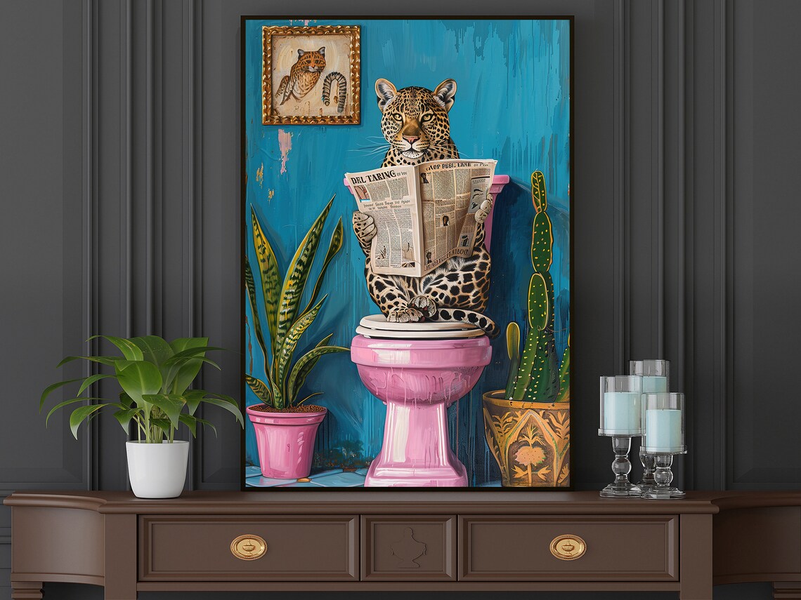 Matisse-Inspired Leopard on Toilet Bathroom Art Print - Image 4