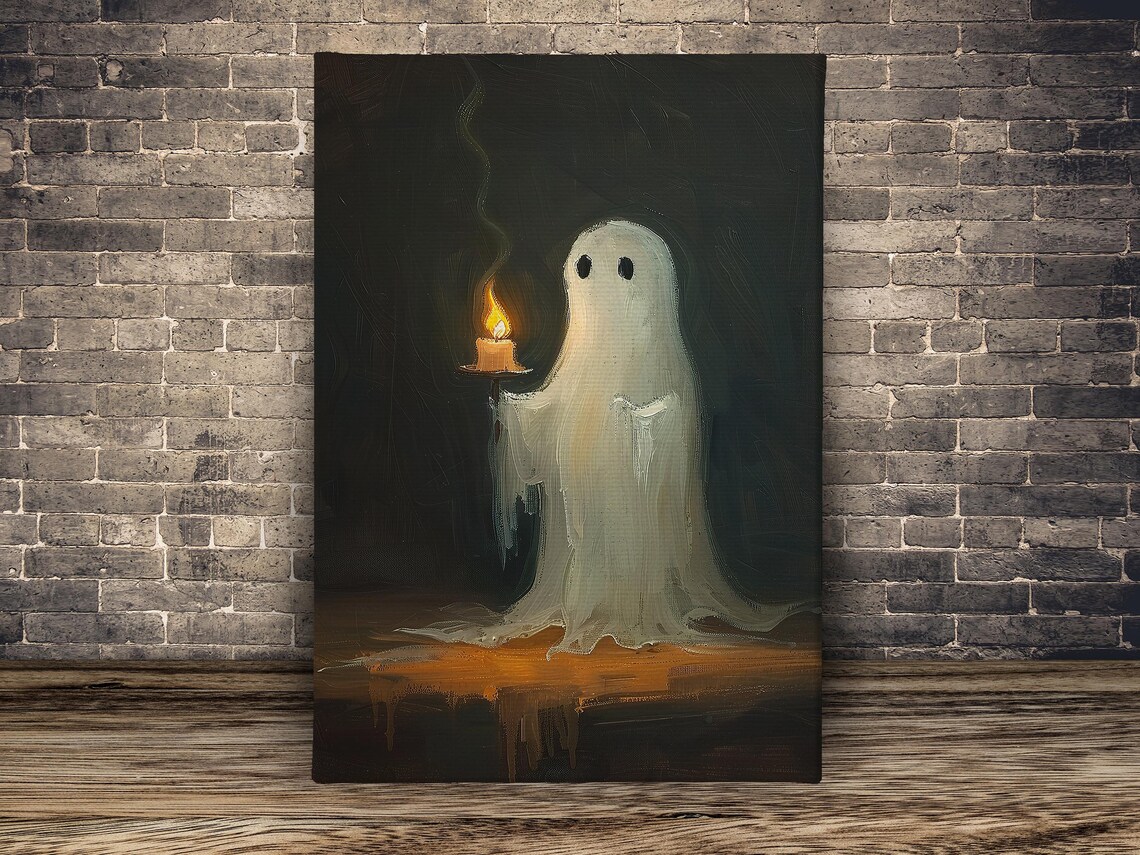 Cute Ghost Holding Candle In Dark Spooky Sweet Halloween Art Print - Image 2