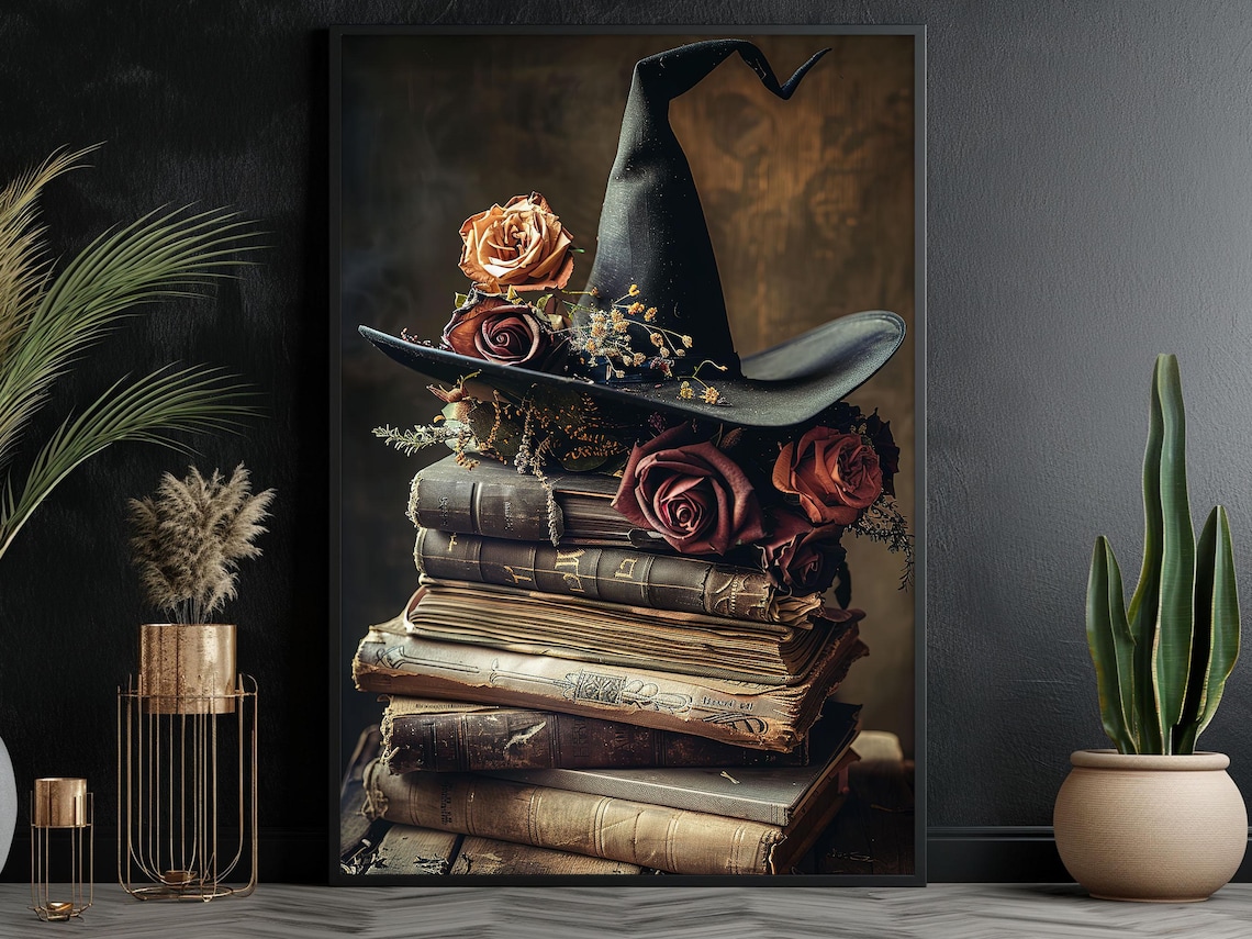 Vintage Witch Hat and Magic Books Halloween Poster