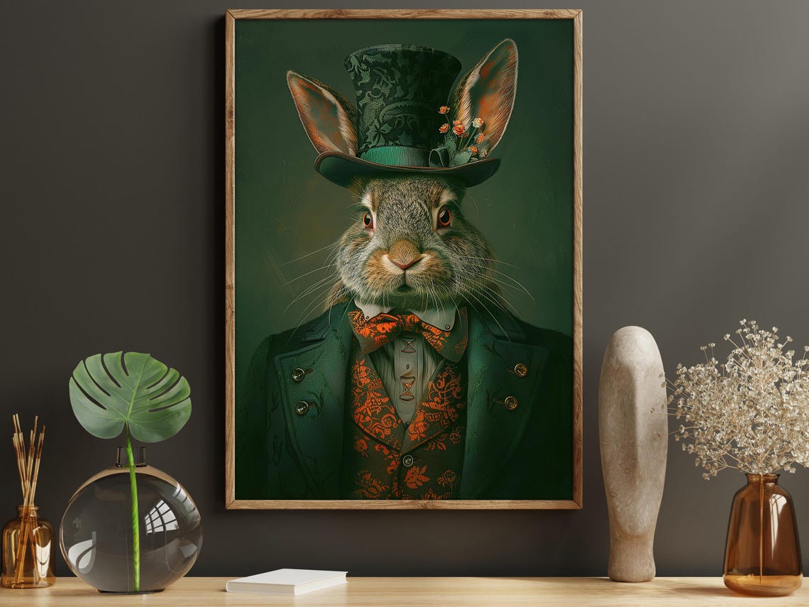 Gothic Gentleman Rabbit Portrait In Top Hat Vintage Style Art Print - Image 5