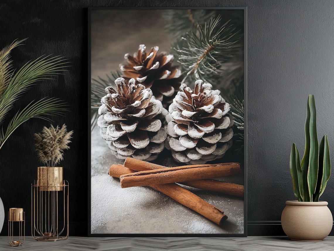 Vintage Pinecone Print, Cozy Christmas Poster