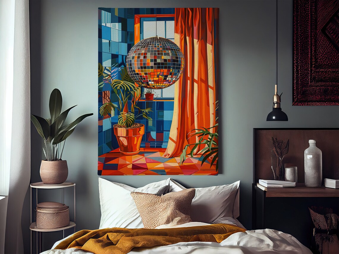 Disco Ball Retro Orange Blue Interior Matisse Style Colorful Wall Art Print - Image 2