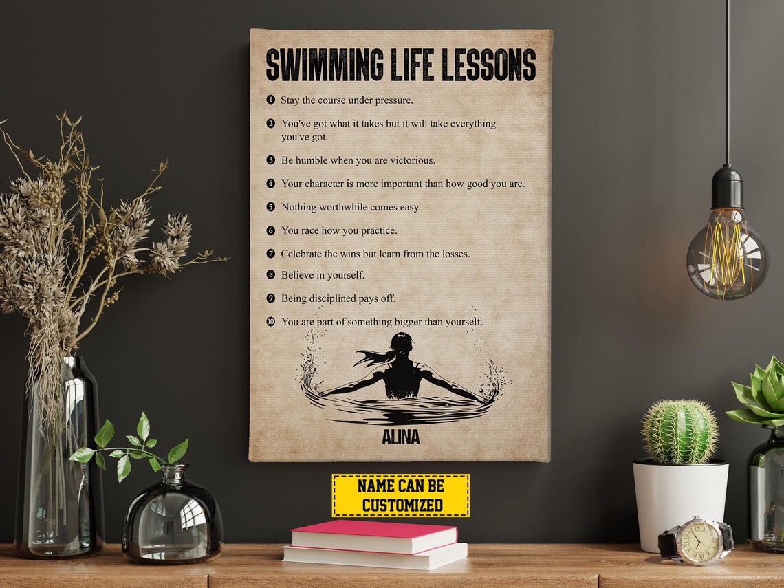 Personalized Swimming Life Lessons Swimmer Silhouette Custom Name Gift Wall Poster - Image 4